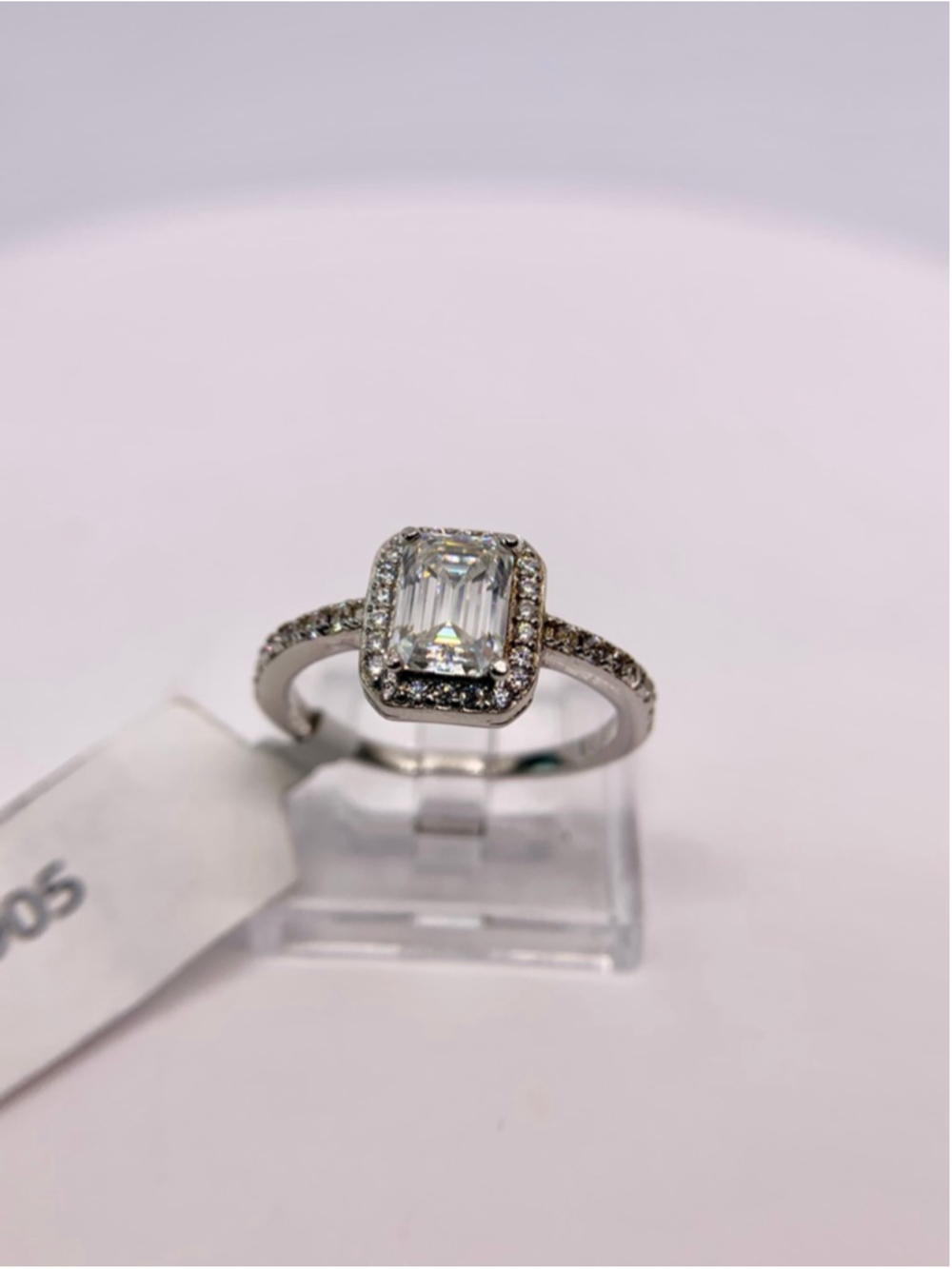 Emerald Cut Halo Moissanite Ring 925 Silver GRA 1 Ct - Picture 5 of 14